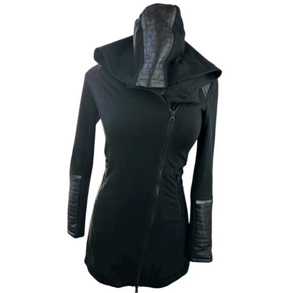 Blanc Noir Traveler Jacket Hooded Open Front Asymmetric Zip Padded Black Small - Picture 5 of 15